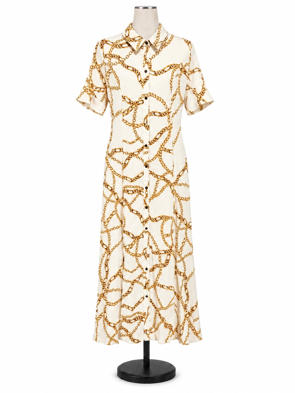 Anthropologie Maeve Chain Print Ivory Button Down Maxi Shirt Dress XL NWT